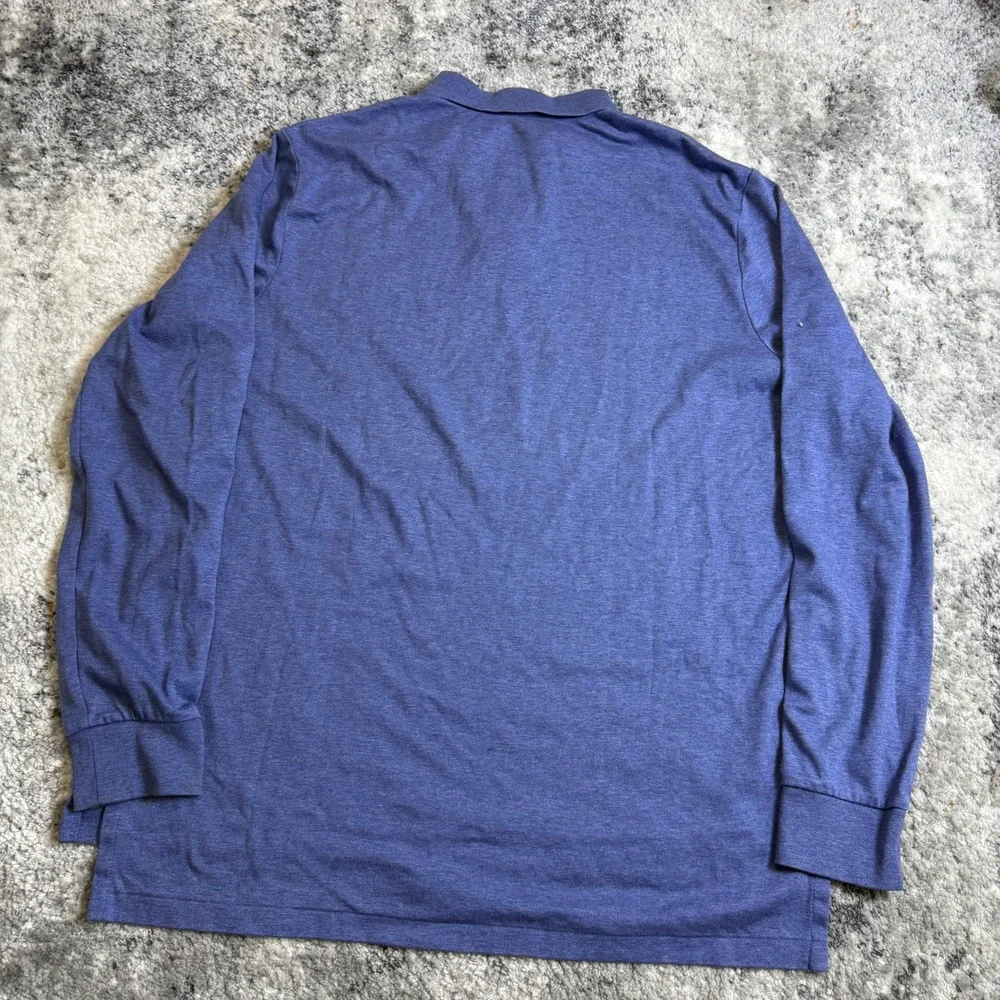 Polo‎ Ralph Lauren Mens Blue Long Sleeve Polo Shirt Heathered Jersey Suede Trim
